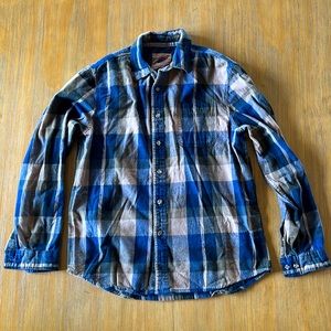 Men’s L Boston Traders Blue & Tan Long Sleeve Flannel Button Down Shirt